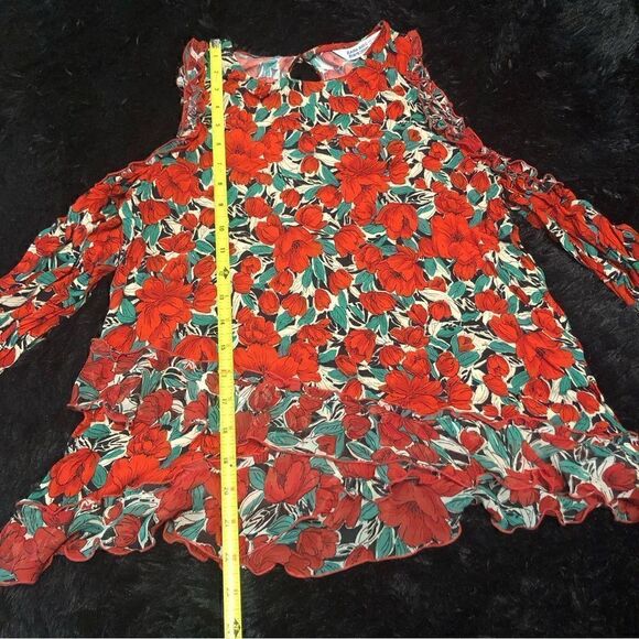 ZARA red flowers daisy print blouse shirt tee top long sleeve off shoulders sz S - Picture 8 of 10
